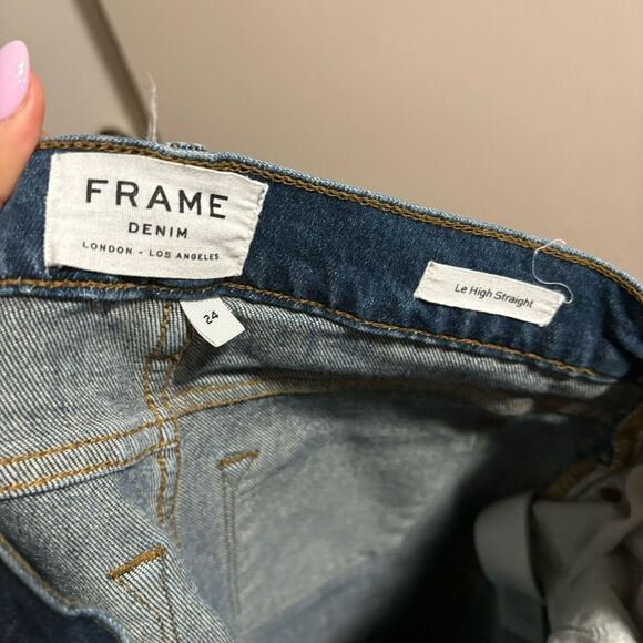 Frame Le Nouveau Straight Jeans Pinktuck Ankle Crop High Rise Boylston- Size 24 - Picture 9 of 10